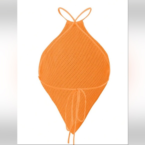 Orange Diamond Backless Knit Tie Top - Picture 9 of 9